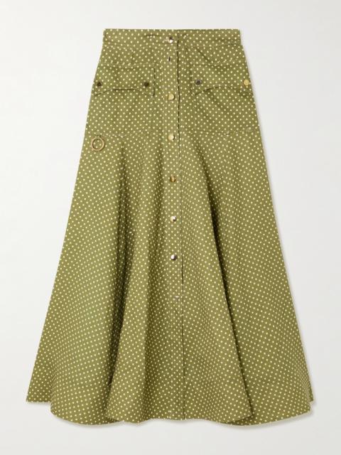 Luna Embellished Polka-dot Linen Midi Skirt