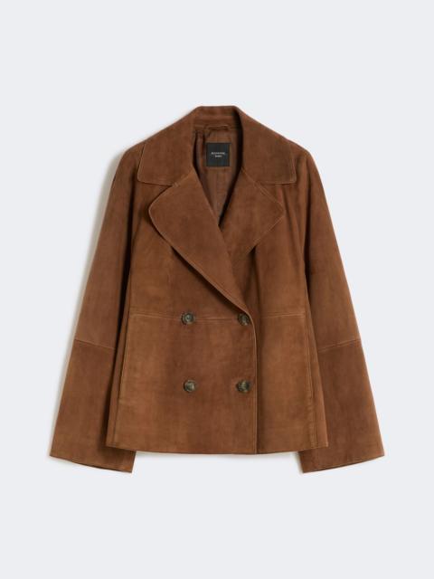 Double-breasted suede jacket - TOBACCO