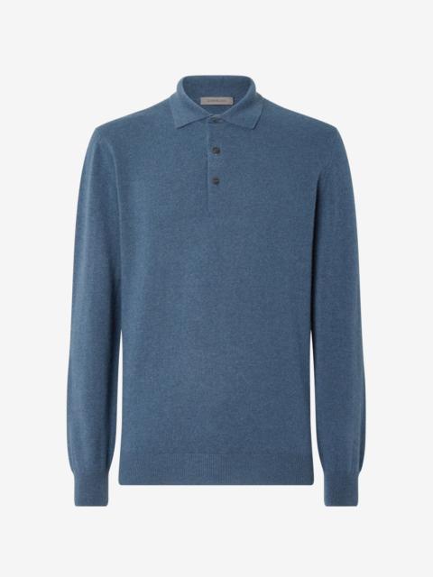 Mélange octane blue button-up Sublime Cashmere polo shirt
