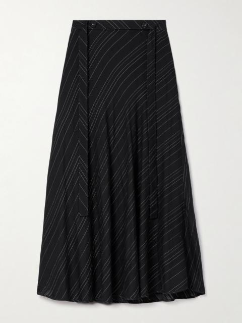 Kaia belted striped voile midi skirt Black