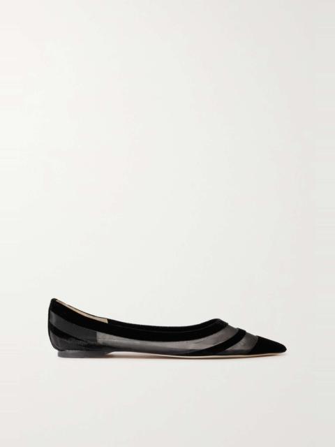 Love flocked mesh ballet flats