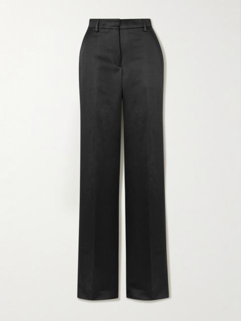 Washed Cotton-blend Satin Slim-leg Pants