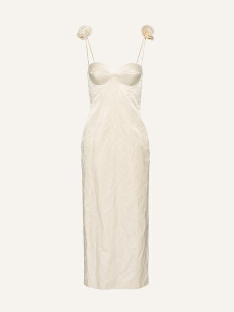 Rosette bustier midi dress in cream