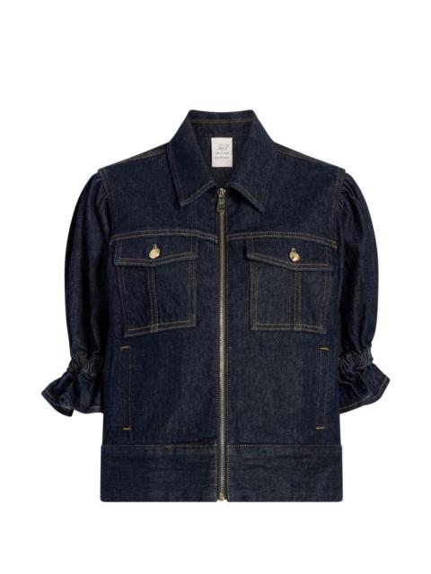 Holly ruffled puff-sleeve denim jacket