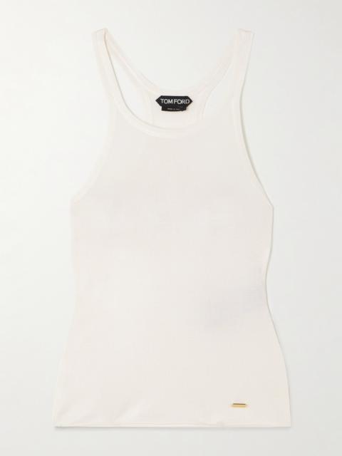 Embellished Waffle-knit Silk Tank