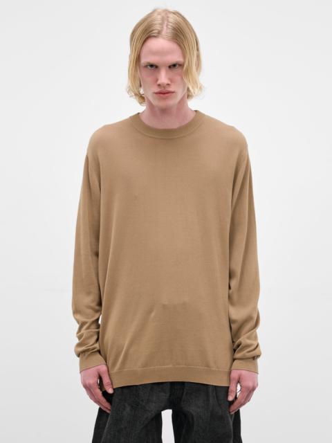 Beige Cotton Knit Crewneck Sweater