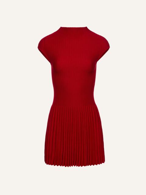 Ribbed knit high-neck skater dress in red