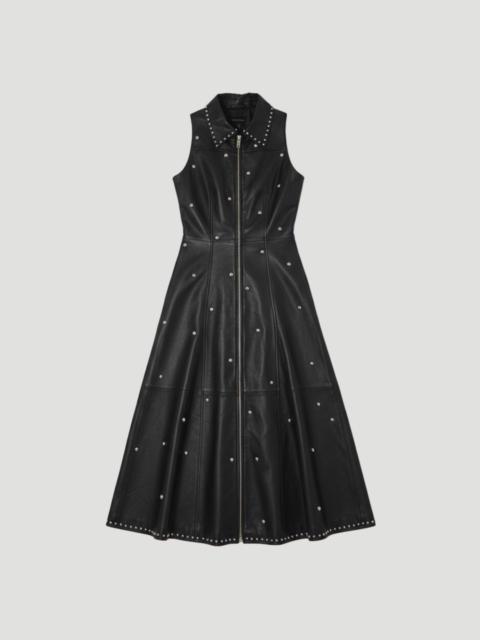 Studded Leather Zip through Full Midi Dress