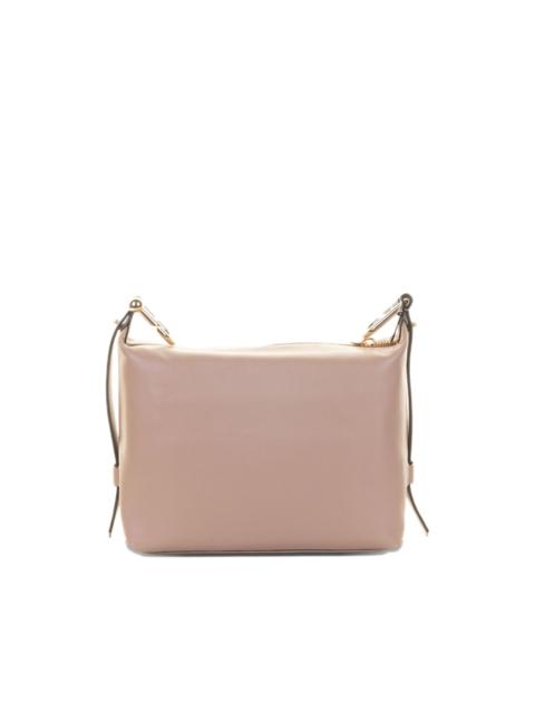 zip-fastening leather shoulder bag