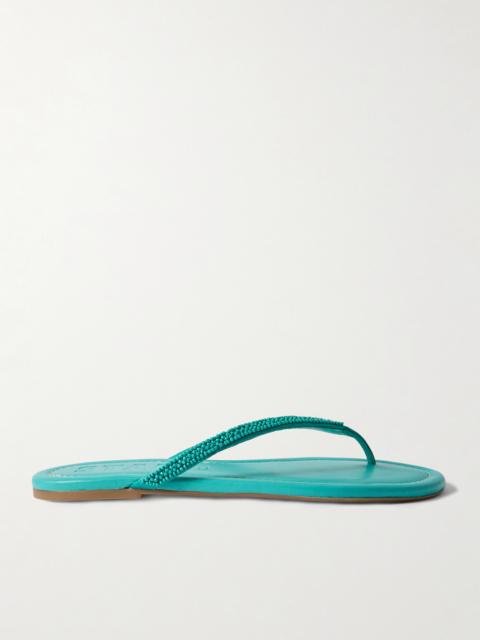Freja Beaded Satin-trimmed Leather Flip Flops