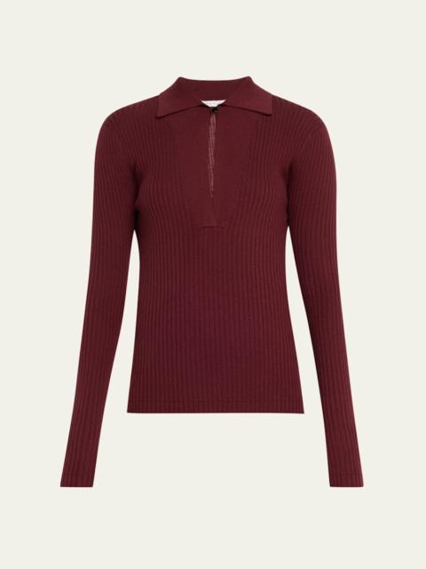 Single-Button Merino Wool Polo Shirt