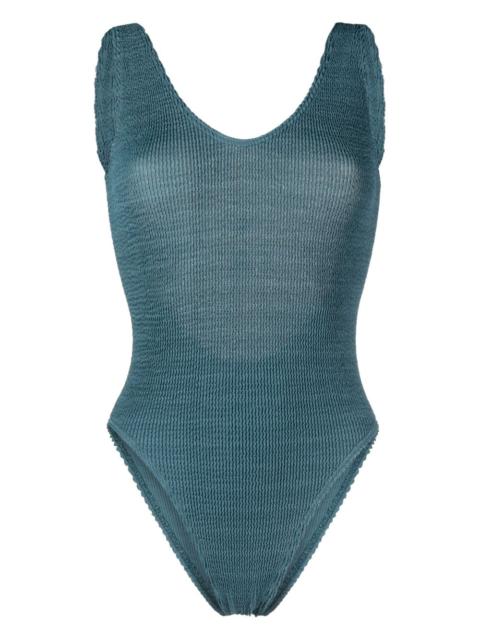 textured open-back swimsuit