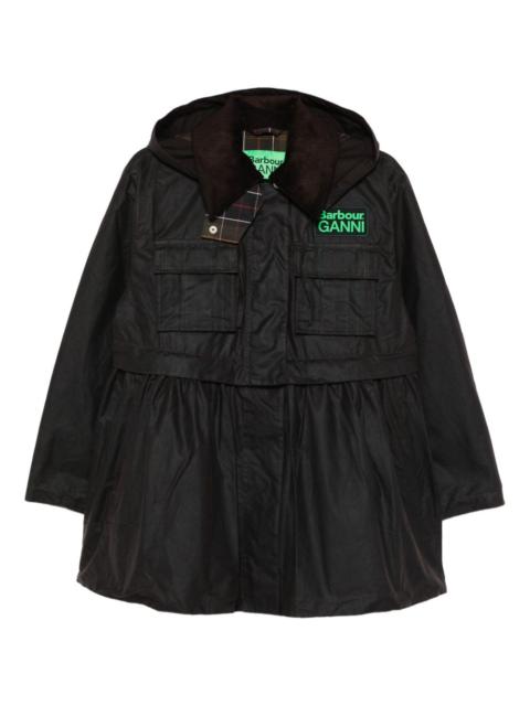 x Ganni peplum waxed coat