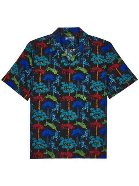 Men Bowling Shirt Linen and Cotton Tiger Leap