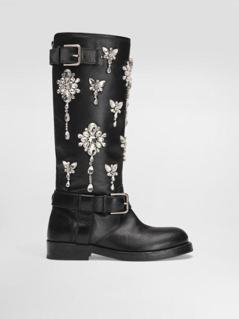 Horse leather boots with crystal embroidery