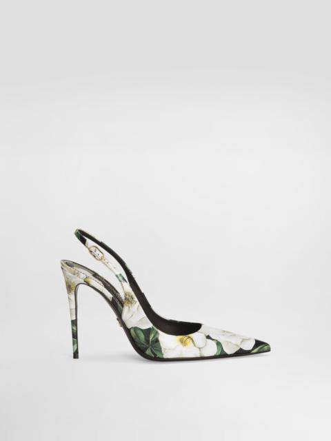 Printed polished calfskin slingbacks