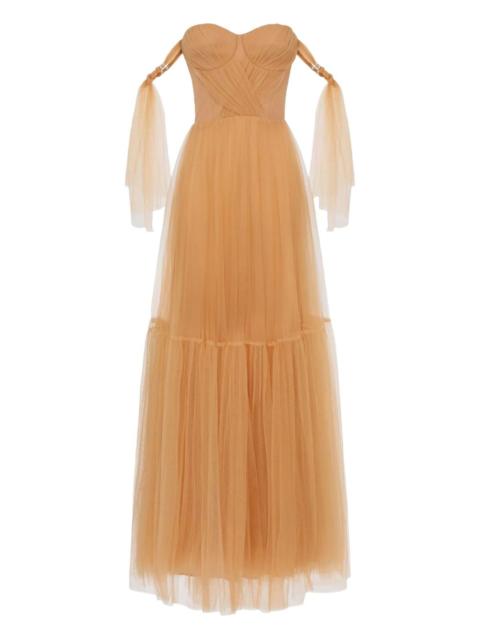 pleated tulle maxi dress