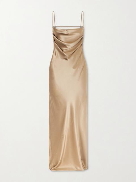 Open-back Draped Silk-satin Maxi Dress