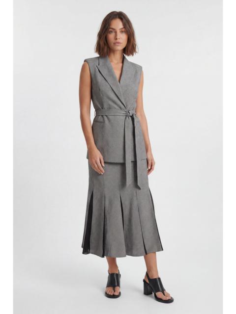 Petite Soft Tailored Check Godet Detail Midi Skirt