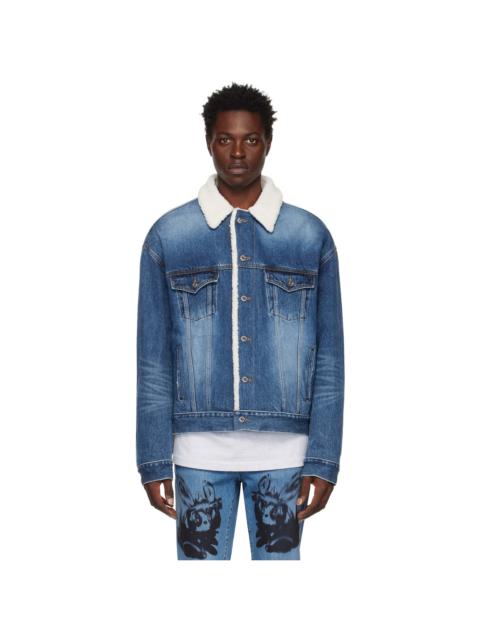 Navy Oversized Faux-Shearling Denim Jacket