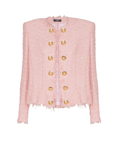 Edge-to-edge sequin tweed jacket