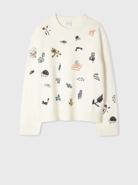 Women's Cream Embroidered 'Little Beasts' Sweater