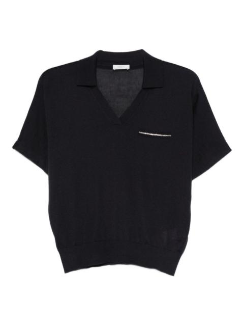 rhinestone-embellished V-neck T-shirt