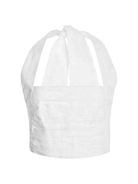 Fiji Linen Halter Crop Top white