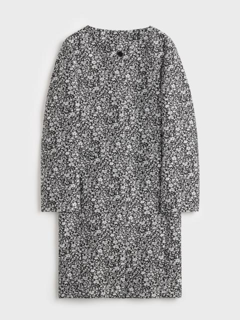 Collarless floral coat white/black