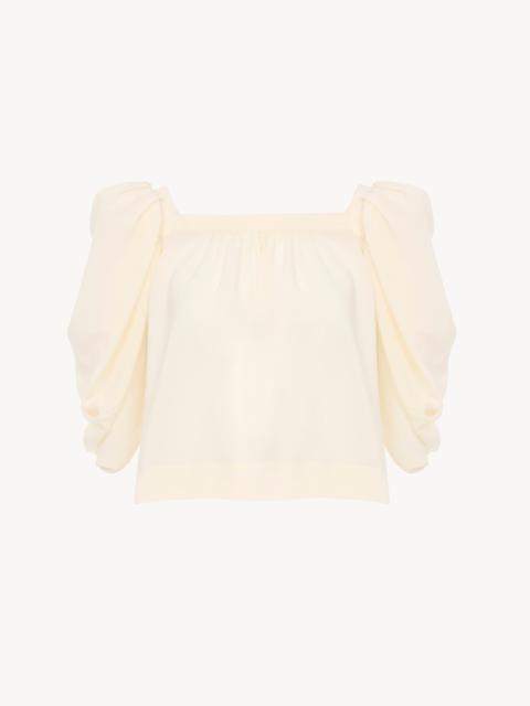PUFF-SLEEVE PLEATED TOP IN CRÊPE DE CHINE
