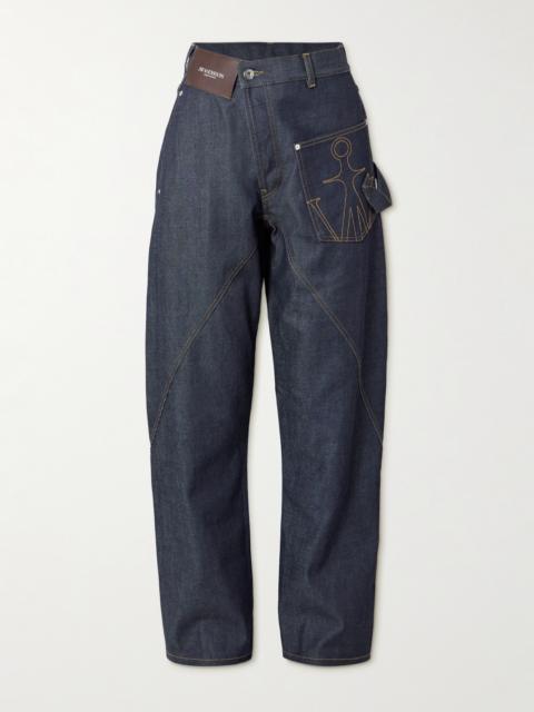 Twisted Asymmetric Embroidered High-rise Jeans