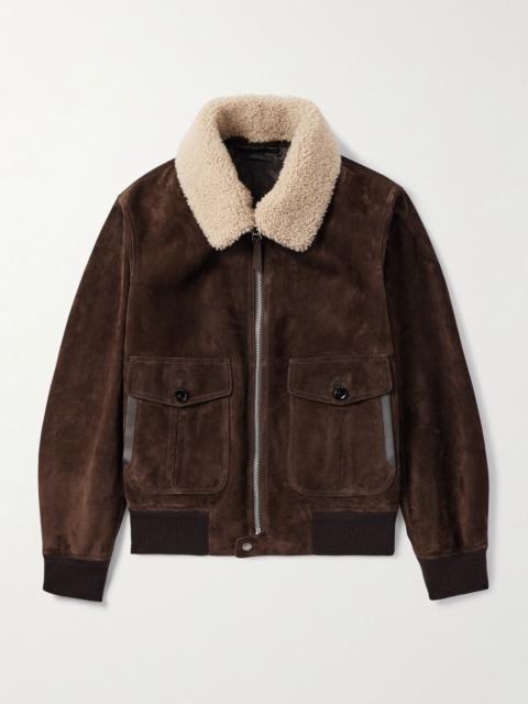 Shearling-Trimmed Suede Jacket Brown