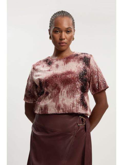 Plus Size Ombre Sequin Woven Strong Shoulder Top