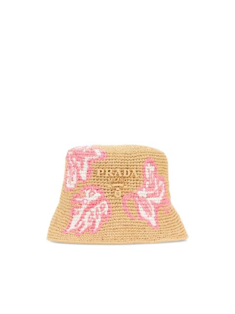 crochet floral-embroidery bucket hat