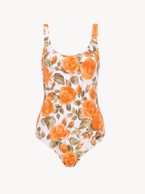 ROSE-PRINT ONE-PIECE SWIMSUIT