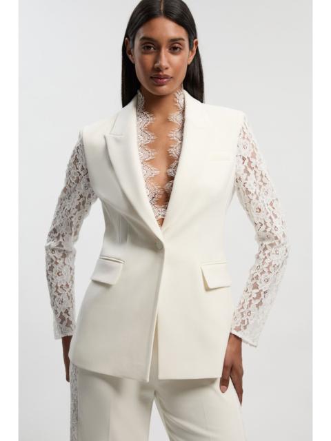 Compact Stretch Lace Mix Tailored Single Breasted Blazer