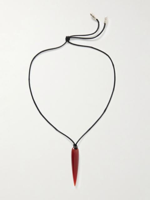 Small Spear vegan leather, carnelian and silver necklace Red