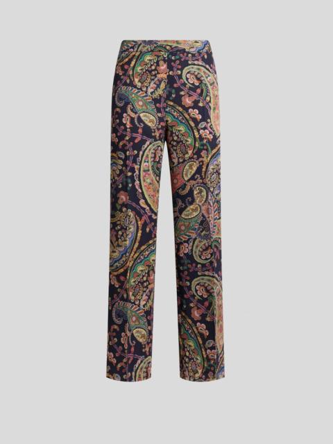 STRETCH CADY BOOTCUT TROUSERS WITH FLORAL PAISLEY MOTIF