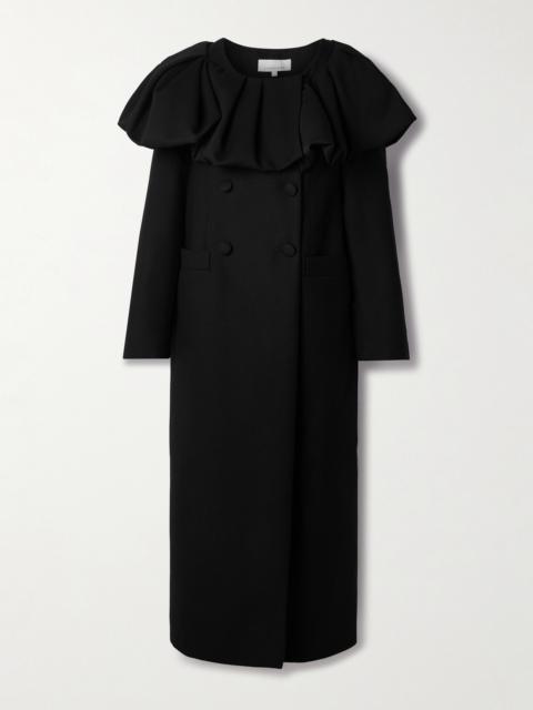 Bombardo Double-breasted Pleated Ruffled Wool-twill Coat