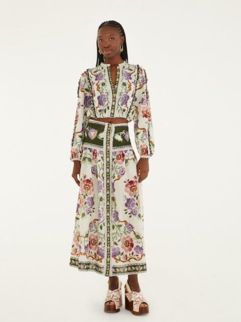 Cream Rococo Flowers Lace Buttoned Midi Skirt