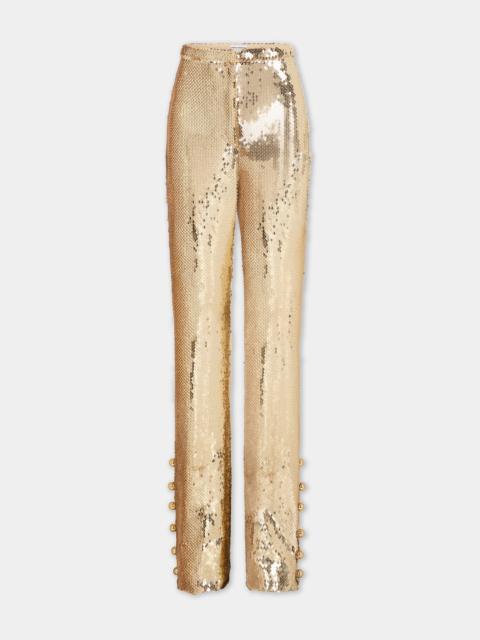 GOLD SEQUINS TROUSERS WITH METALLIC PEARLED DETAIL