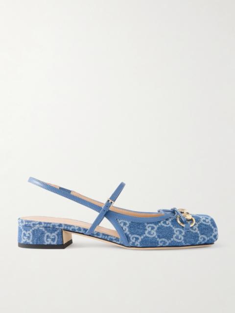 Horsebit-embellished Denim-jacquard Slingback Sandals