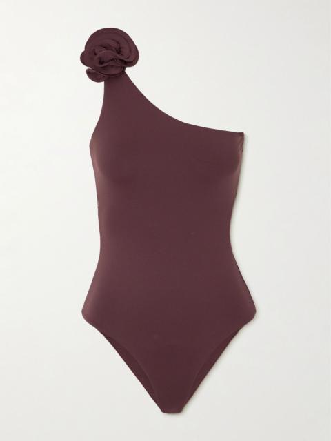 Embellished one-shoulder swimsuit Brown