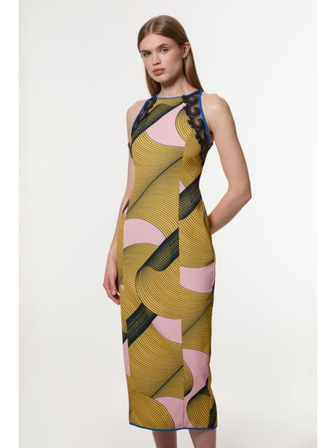 Amelia Graham Printed Cady Lace Detail Woven Midi Dress