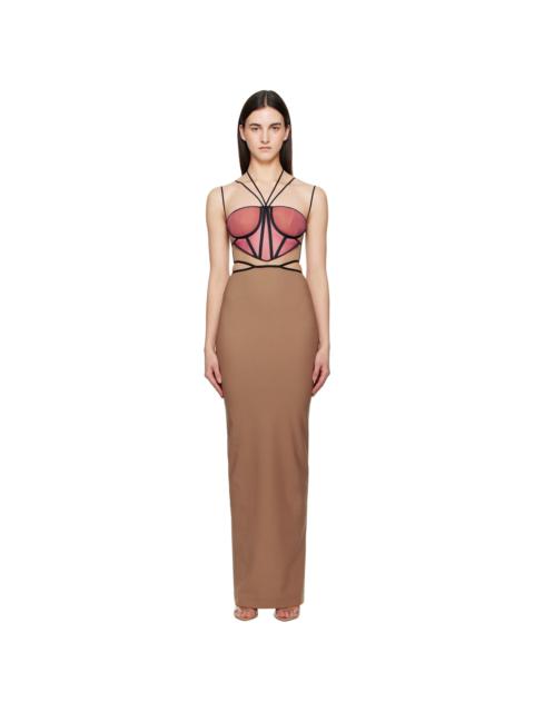 Tan & Pink Leila Signature Corset Maxi Dress