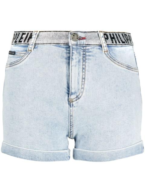 logo-embellished denim shorts