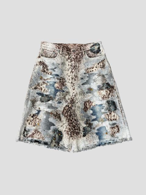 WHITE JAGUAR ECO FUR BORO x STUDS BAGGY SHORTS