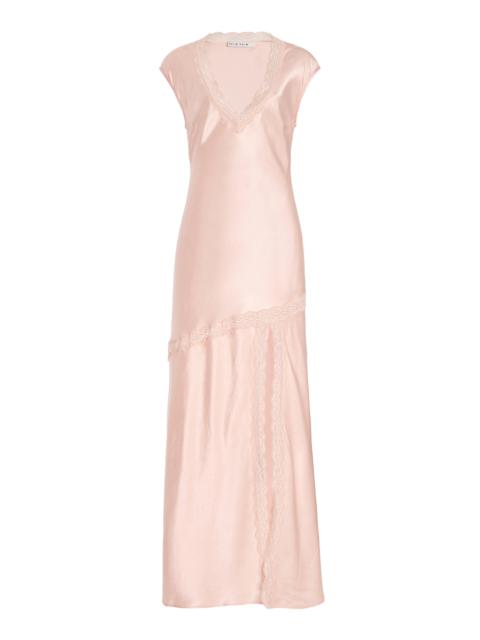 Exclusive Lace-Detailed Crushed-Satin Maxi Slip Dress pink