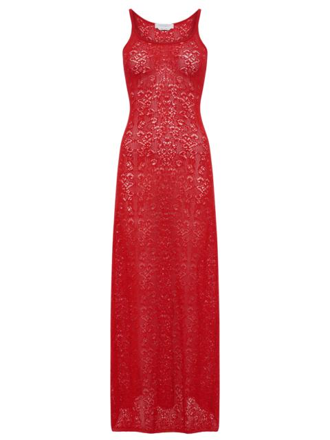 Meridian Lace Knit Maxi Dress in Tonic Orange Merino Wool with Lining