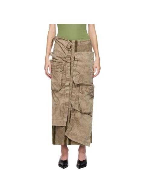 Khaki Cargo Pocket Midi Skirt